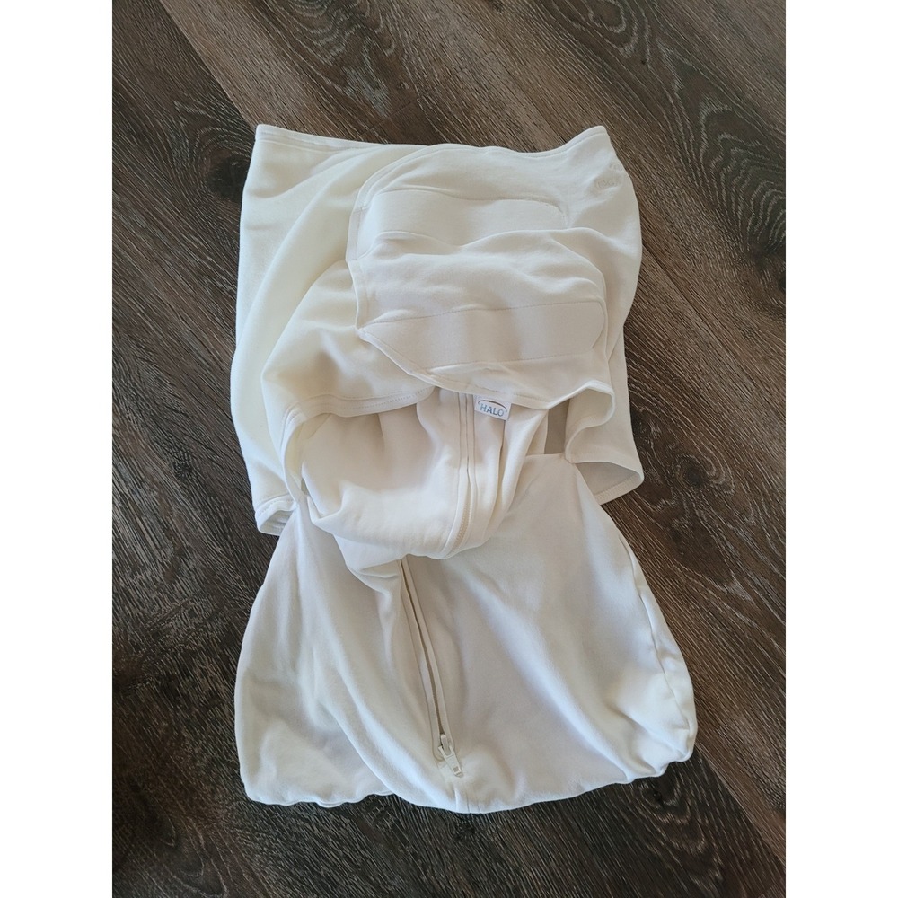 HALO SleepSack Swaddle White Cotton Newborn 0-3 Months Adjustable 3-Way Zip #2